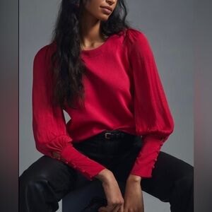 By Anthropologie Silky Balloon-Sleeve Top size S